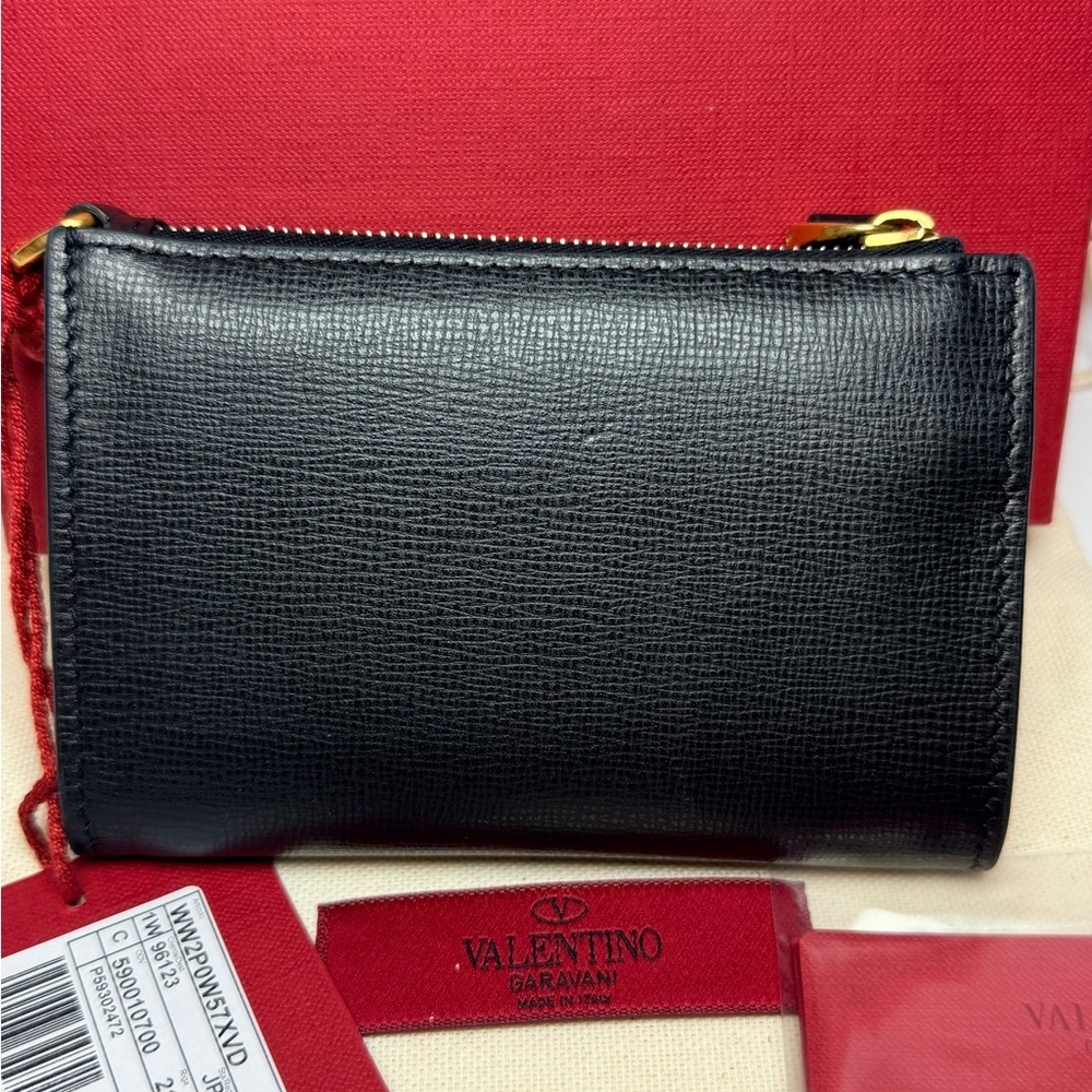 Valentino Garavani Rockstud Zipper Coin Purse Cardholder Grainy Calfskin Leather - Picture 8 of 12